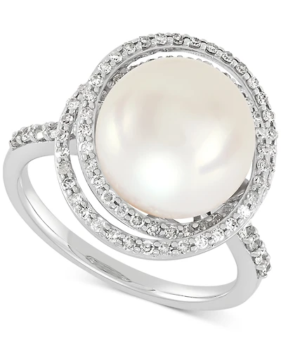 Honora Ming Freshwater Pearl (11-12mm) & Diamond (1/2 ct. t.w.) Statement Ring in 14k White Gold