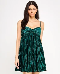 Seni & Cade Juniors' Printed Pleated Mesh A-Line Dress