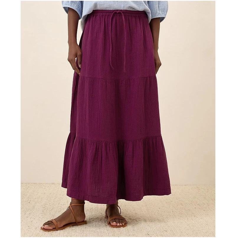 Pact Women's Organic Cotton Coastal Double Gauze Tiered Maxi Skirt