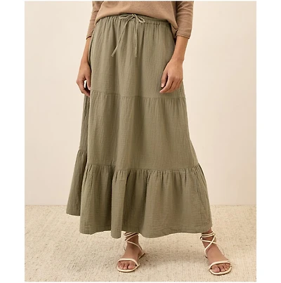 Pact Women's Organic Cotton Coastal Double Gauze Tiered Maxi Skirt