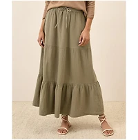 Pact Women's Organic Cotton Coastal Double Gauze Tiered Maxi Skirt