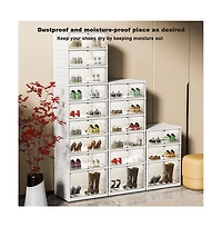 Shoe Organizer Storage Box, 18 Pairs Foldable Shoe Rack for Closet with Dustproof Doors, No Assembly Stackable Boot Shoes Boxes Cabinet Bins for Men a