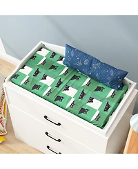 Multi-purpose changing table with three drawers, baby changing station with changing table top and drawers, white wood