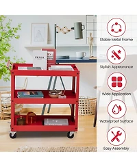 3-Tier Utility Cart with Steel Frame and Four Wheels