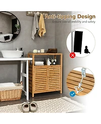 Bamboo Floor Cabinet, Bathroom Storage Cabinet with Double Slatted Doors, Open Shelf, Removable Shelf, Storage Organizer for Bathroom Doorway Living R