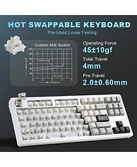 Yunzii YZ87 75% Gasket Mechanical Keyboard, Tkl Wireless Hot Swappable Bluetooth Gaming Keyboard with 4-Layer Padding, BT5.0/2.4Ghz/Type-c Nkro Rgb Ba