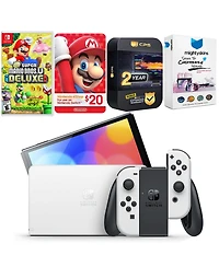 Nintendo Switch White Oled Console with New Super Mario Bros. U Deluxe, Nintendo $20 eShop Gift Card, MightySkins Console and Controller Skin Voucher,