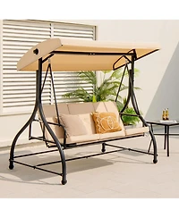 Gymax 3-Seat Outdoor Converting Patio Swing Glider Adjustable Canopy Porch Swing