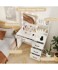 Vanity Desk with 3-Color Lights and Power Outlets