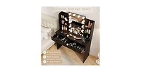 Vanity Set with Lighted Mirror and Stool Power Outlet