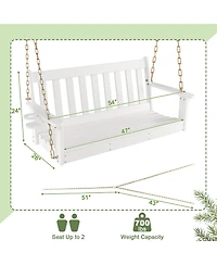 Gymax 54'' Hdpe Porch Swing Outdoor Patio Hanging Chair w/ Cup Holder Adjustable Chain