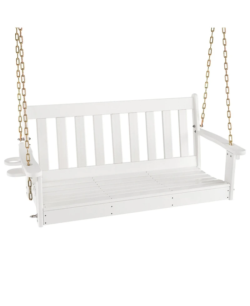 Gymax 54'' Hdpe Porch Swing Outdoor Patio Hanging Chair w/ Cup Holder Adjustable Chain