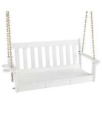 Gymax 54'' Hdpe Porch Swing Outdoor Patio Hanging Chair w/ Cup Holder Adjustable Chain