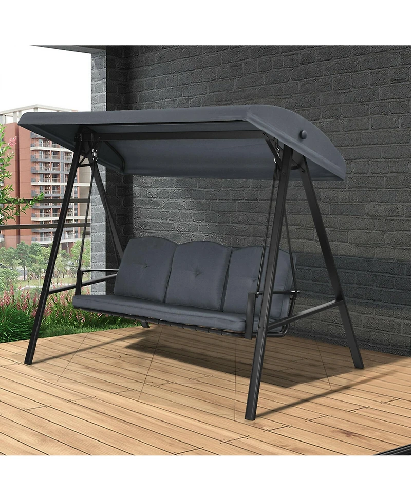 Gymax 3-Person Patio Porch Swing Cushioned Outdoor Swing Chair w/ Adjustable Canopy