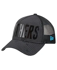 New Era Men's Black Carolina Panthers Midnight Ink Tonal Text A-Frame Trucker 9FORTY Adjustable Hat