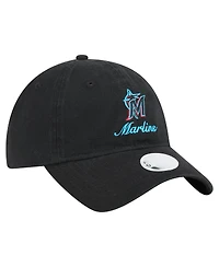 New Era Women's Black Miami Marlins Preppy Team 9TWENTY Adjustable Hat