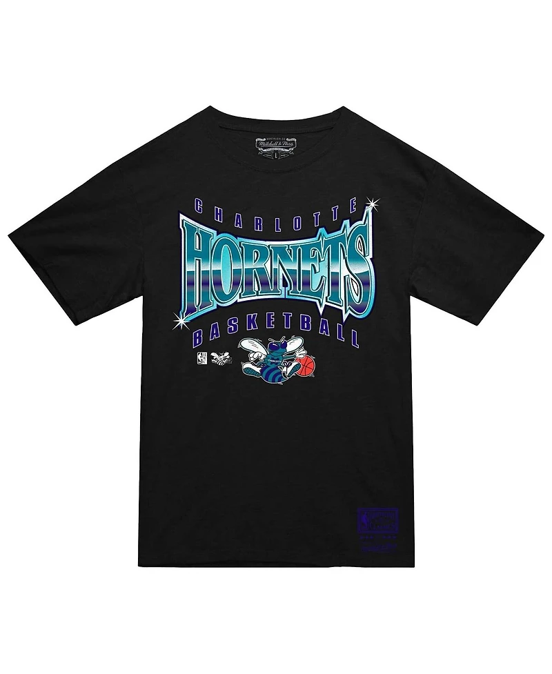 Mitchell & Ness Men's Black Charlotte Hornets Worldwide Collection Glow Up T-Shirt