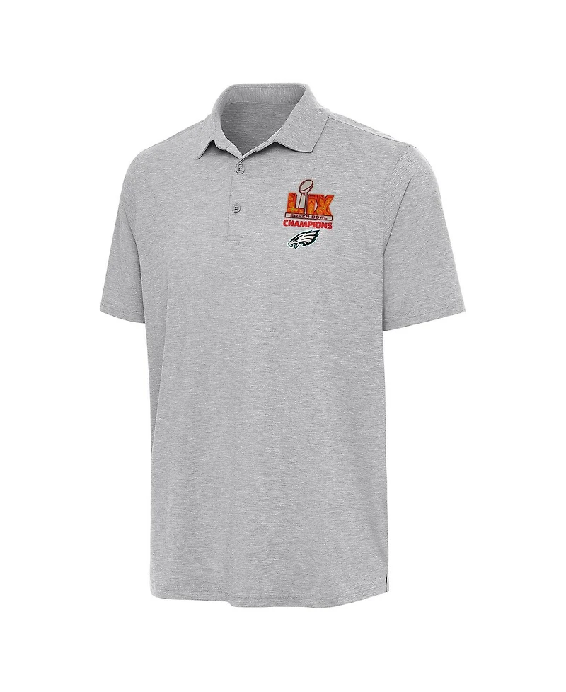 Antigua Men's Heather Gray Philadelphia Eagles Super Bowl Lix Champions Par 3 Polo Shirt