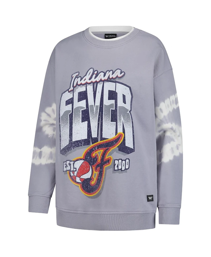 The Wild Collective Women's Gray Indiana Fever Double Collar Fleece Pullover Sweatshirt