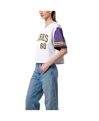 Established & Co. Women's White Lsu Tigers Baseball Jersey Cropped T-Shirt