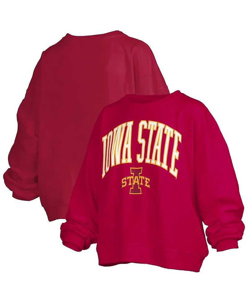 Pressbox Women's Cardinal Iowa State Cyclones Janise Arch Over Logo Waist Length Oversized Pullover Sweatshirt