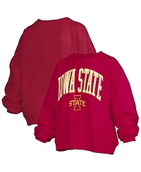 Pressbox Women's Cardinal Iowa State Cyclones Janise Arch Over Logo Waist Length Oversized Pullover Sweatshirt