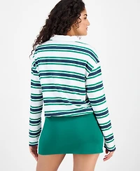 Madden Girl Juniors' Rugby Long-Sleeve Bubble-Hem Knit Top
