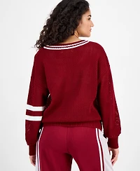 Madden Girl Juniors' Varsity Long-Sleeve Open Knit Sweater