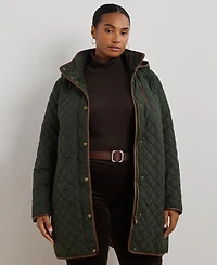 Lauren Ralph Plus Hooded Quilted Faux-Suede-Trim Coat