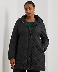 Lauren Ralph Plus Hooded Quilted Faux-Suede-Trim Coat