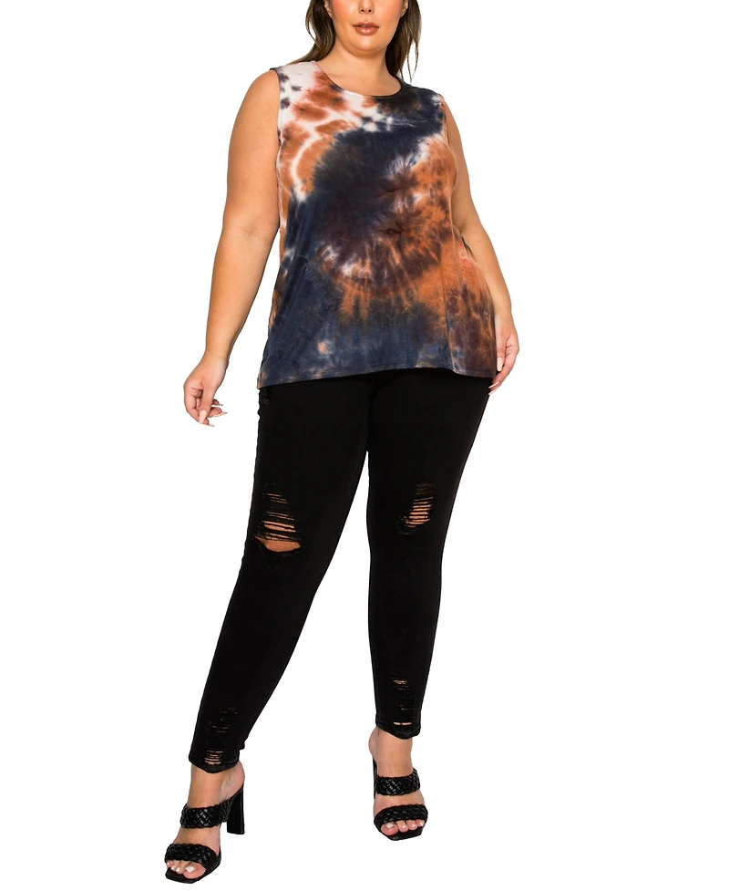 Coin 1804 Plus Size Tie Dye Button Back Tank Top