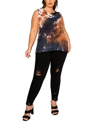 Coin 1804 Plus Size Tie Dye Button Back Tank Top