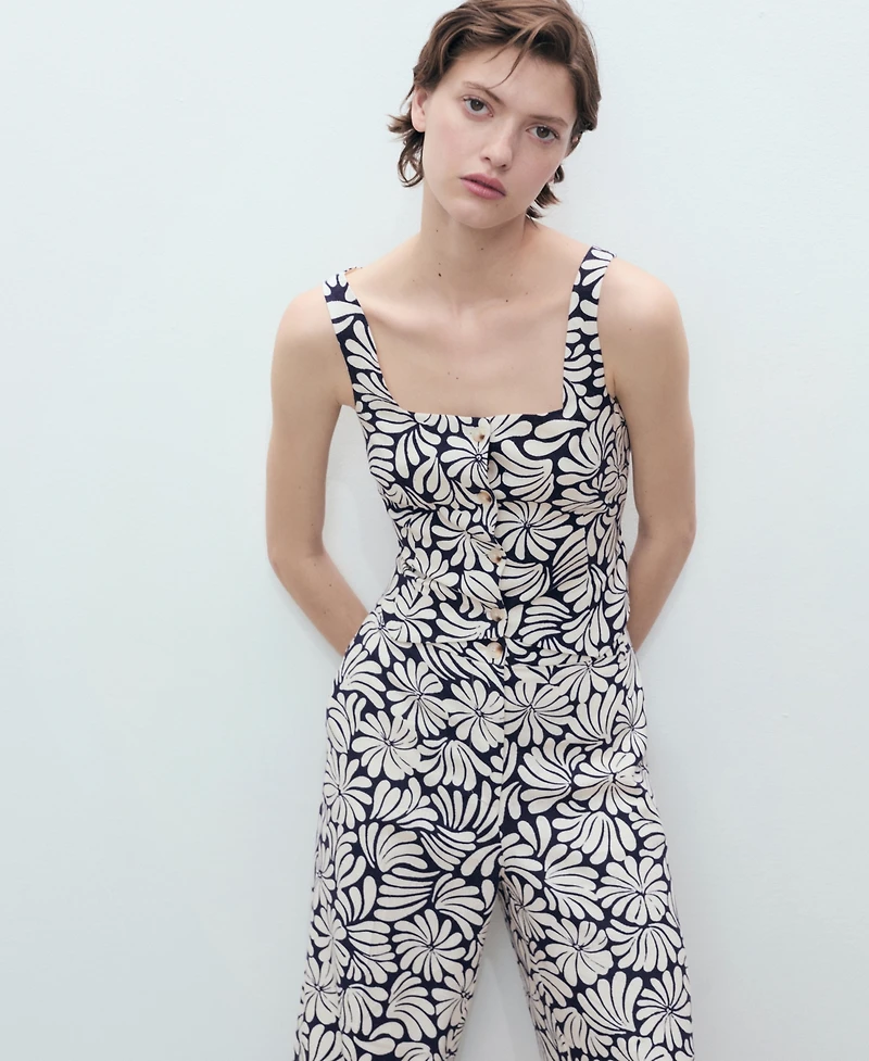 Mango Women's Floral Linen Pants