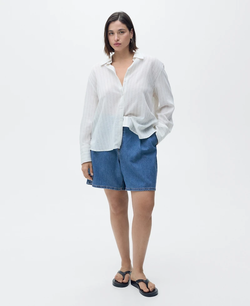 Mango Women's Pleated Denim Bermuda Shorts