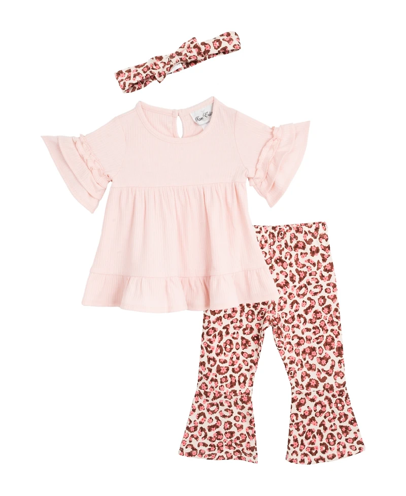 Rare Editions Baby Girls 3-Piece Ruffle Top, Leopard Flare Pants and Headband Set