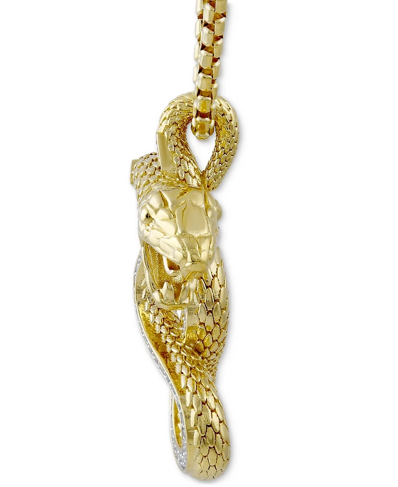 Men's Diamond Striking Snake 22" Pendant Necklace (1/4 ct. t.w.) in 14k Gold-Plated Sterling Silver