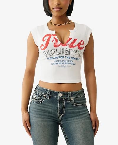 True Religion Women's Vintage Tr V Notch Rib Top