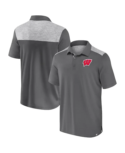 Fanatics Men's Gray Wisconsin Badgers Iconic Brushed Blocked Polo Shirt