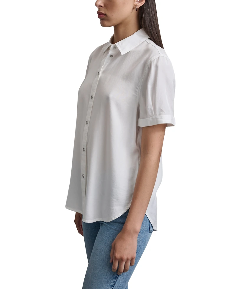 Dkny Jeans Petite Rolled Short-Sleeve Button-Up Shirt