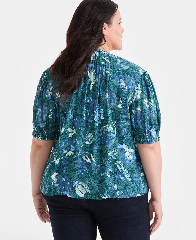 Style & Co Plus Printed Ruffle-Trim Blouse, Exclusively at Macy's