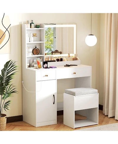 Vanity Dressing Table and Chair Set with Mirror and Lights