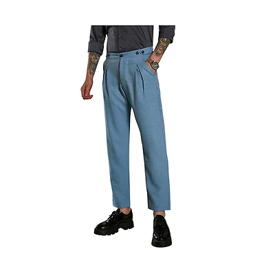 Campus Sutra Men's Sky Blue Pleated Tailored Trousers