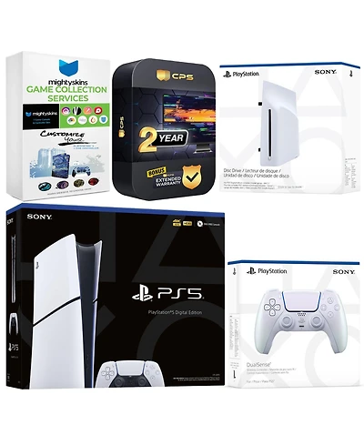 Sony PlayStation 5 Slim Digital Bundle with Disc Drive, Extra Controller, MightySkins Game Collection and 2 Year Extended Warranty