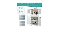 4 Door Freestanding Bathroom Floor Storage Cabinet with 2 Drawers and Glass Doors
