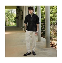 Campus Sutra Men's Onyx Black Duo-Striped Relaxed Polo T-Shirt