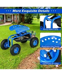 Garden Cart Rolling Work Seat With Heavy Duty Tool Tray Gardening Planting