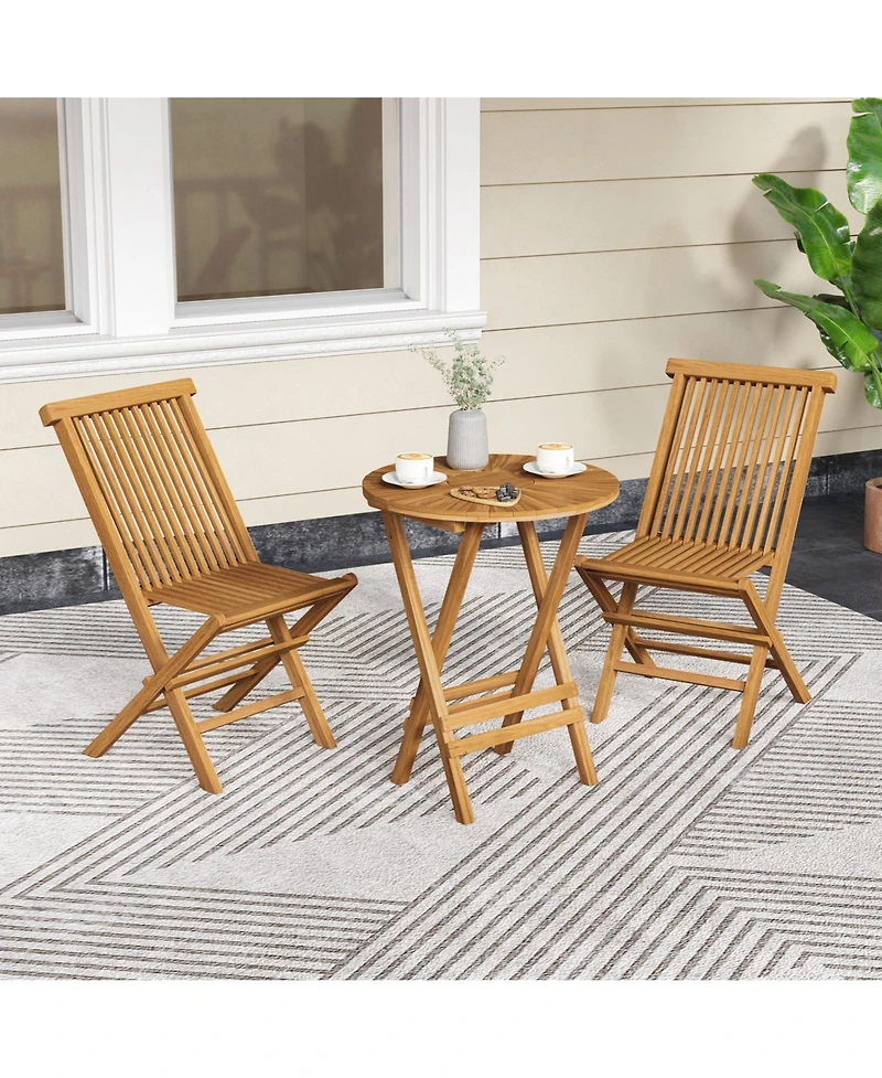 Outdoor Teak Wood Chairs Set of 2 with Slatted Seat and Backrest