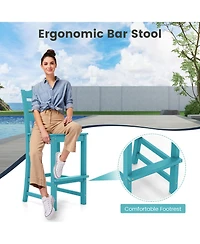 30 Inches Counter Height Hdpe Bar Stool with Backrest and Footrest-Turquoise