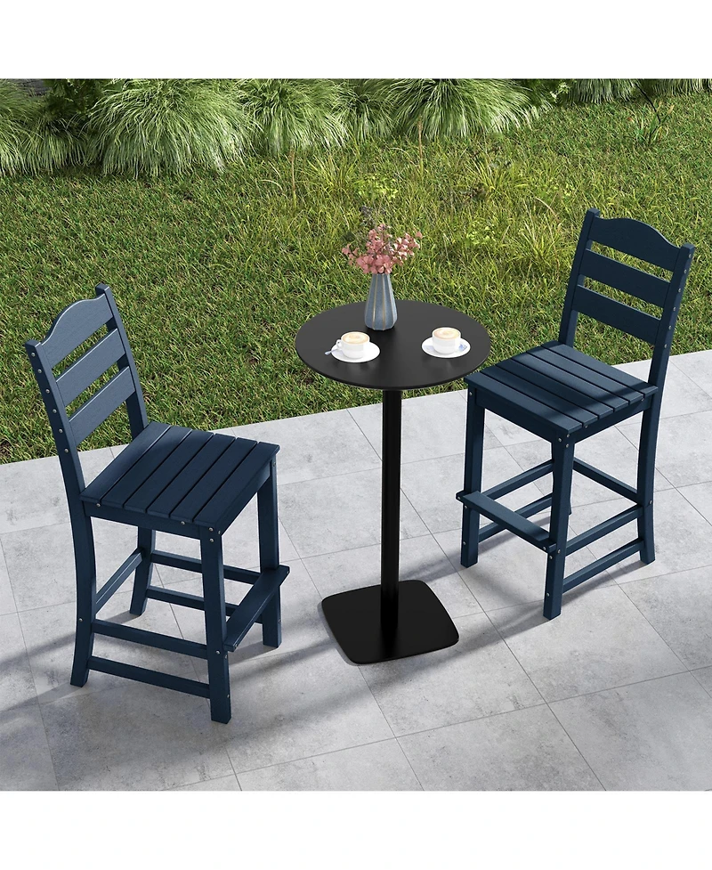 30 Inches Counter Height Hdpe Bar Stool with Backrest and Footrest-Turquoise