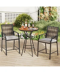 Patio Bar Stools Set of 2 Counter Height Rattan Bar Chairs with Armrest-Grey